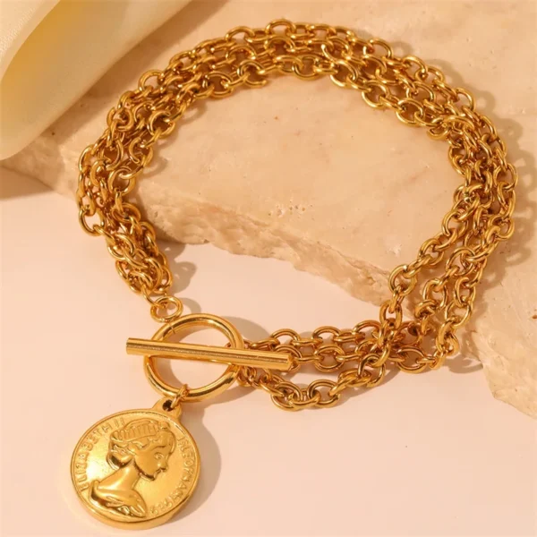 EILIECK 316L Stainless Steel Gold Color Portrait Coin Charm Bracelet - Image 4