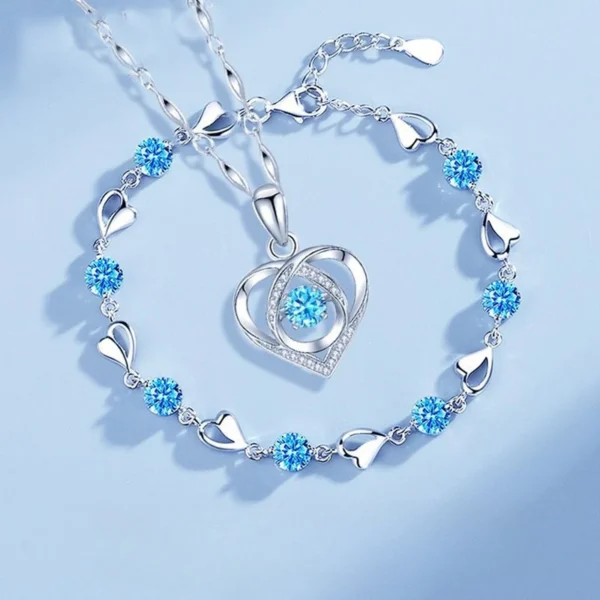 925 Sterling Silver Heart Shaped Necklace Bracelet Set for Women