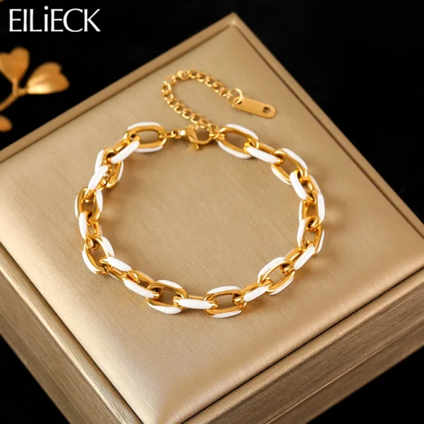 EILIECK 316L Stainless Steel Creative Enamel White Bracelet For Women