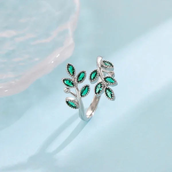 New Fashion Green Crystal Leaves 925 Sterling Silver - Image 5