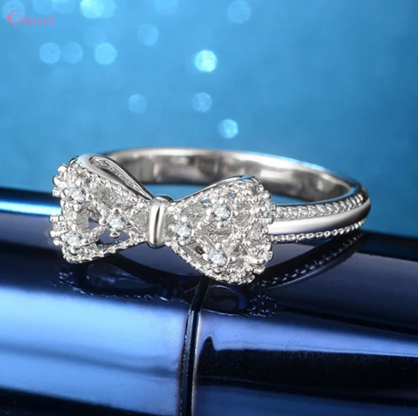 925 Sterling Silver Bowknot Bow Knot Cubic Zirconia Rhinestone Rings For Women - Image 3