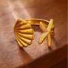 New Summer Golden Shell Starfish Shape Stainless steel Ring For Women Fashionable Daily Accessory Party Jewelry Birthday Gifts