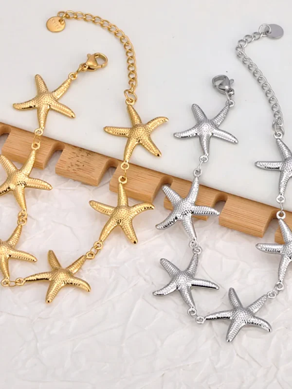 Lokaer Stainless Steel 18K Gold PVD Plated Metal Starfish Chain Bracelet Waterproof Accessories Holiday Jewelry for Women B25008 - Image 5