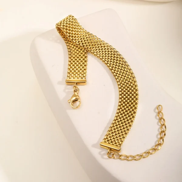 Women's Chunky Link Chain Mesh Bracelet, Stainless Steel Gold Plated Waterproof Jewelry - Image 5