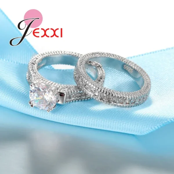 Elegance 925 Sterling Silver 2 PCS Ring Set Paved Full High Quality Shiny - Image 2