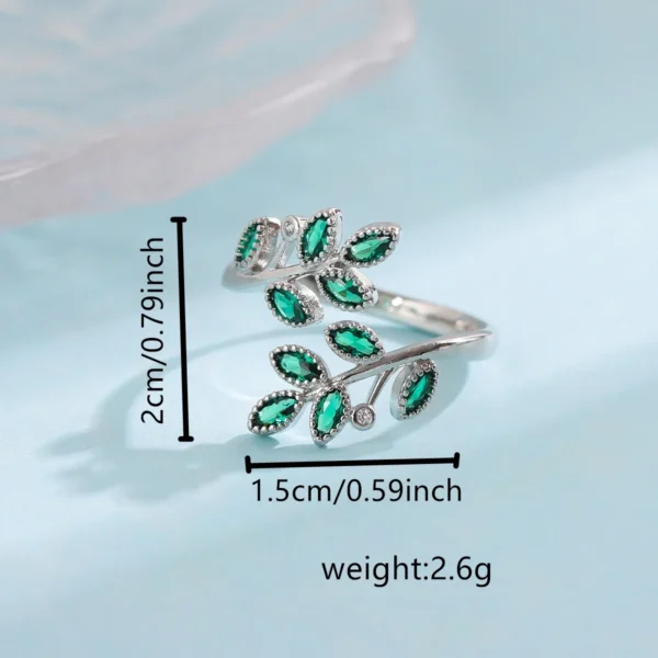 New Fashion Green Crystal Leaves 925 Sterling Silver - Image 4