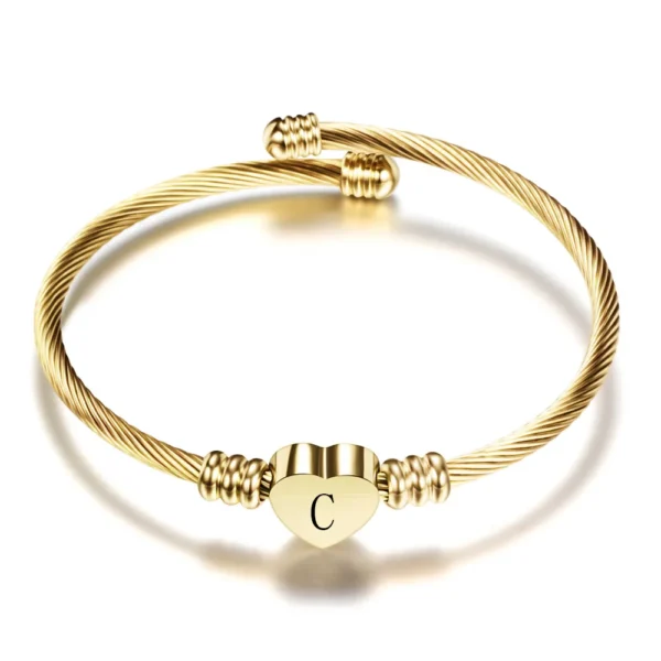 Initial Letter Stainless Steel Cuff Bracelet For Women - Image 4