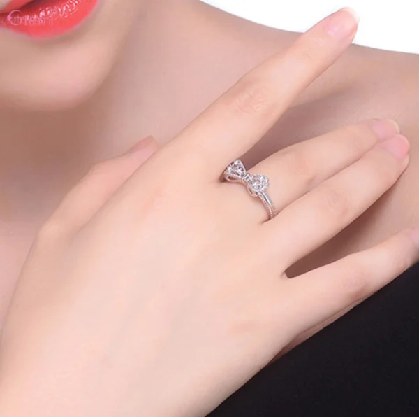 925 Sterling Silver Bowknot Bow Knot Cubic Zirconia Rhinestone Rings For Women - Image 5