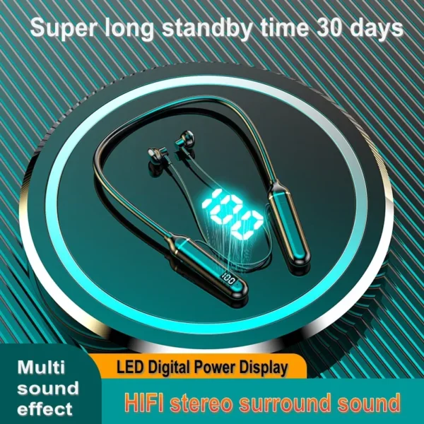25H battery Life Wireless Bluetooth Headphones Magnetic Hifi Stereo Neckband Earphones - Image 3