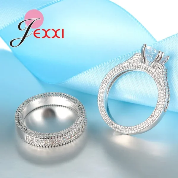 Elegance 925 Sterling Silver 2 PCS Ring Set Paved Full High Quality Shiny - Image 5