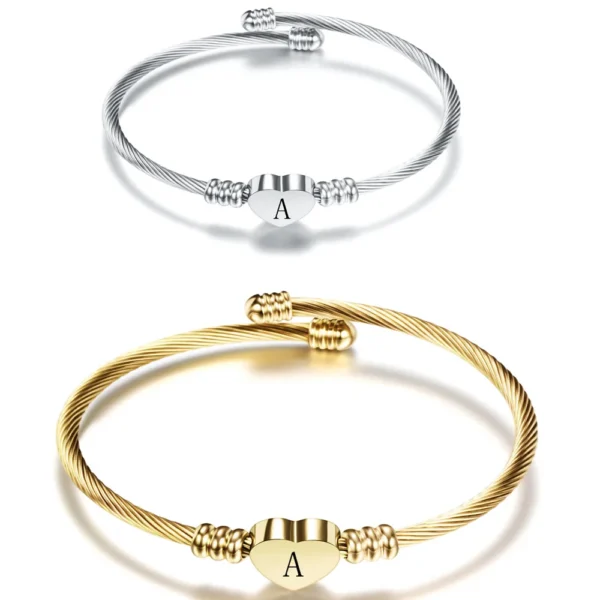 Initial Letter Stainless Steel Cuff Bracelet For Women