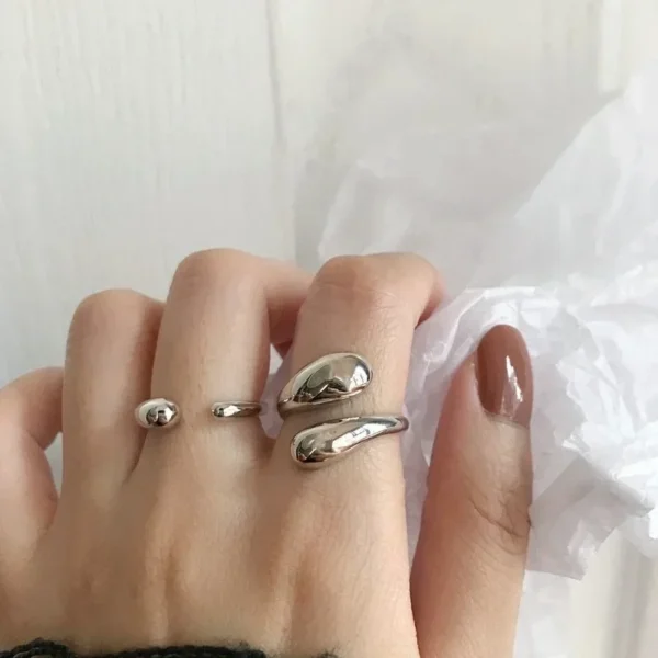925 Sterling Silver Smooth Water Drop Rings For Woman 18K Gold - Image 2