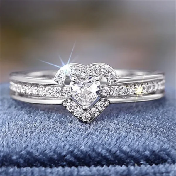 925 Sterling Silver Romantic Wedding Band Ring Female Love Jewelry Brilliant Heart