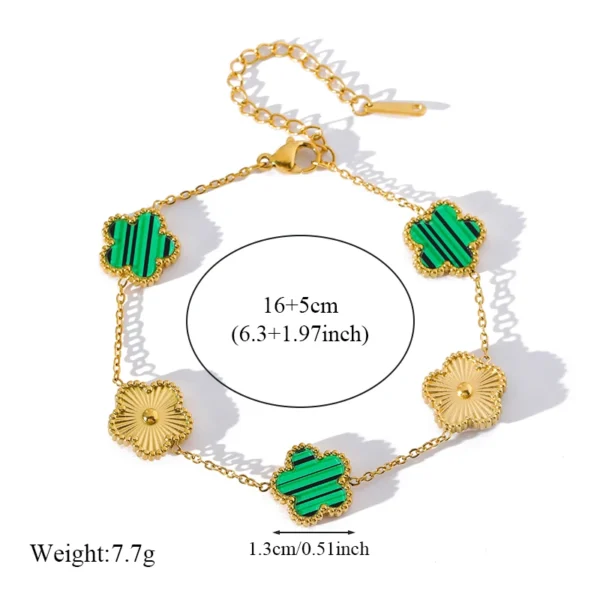 GANEMLY Double-Sided Green Clover Bracelet – Stainless Steel Five-Leaf Flower Charm Jewelry for Women & Girls - Image 2
