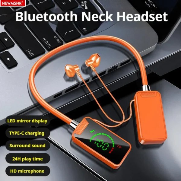 NEWMSNR Stereo Sound Bluetooth Earphones 24H Play Time LED Display Earbud Wireless Headphones Sports Waterproof Neckband Headset