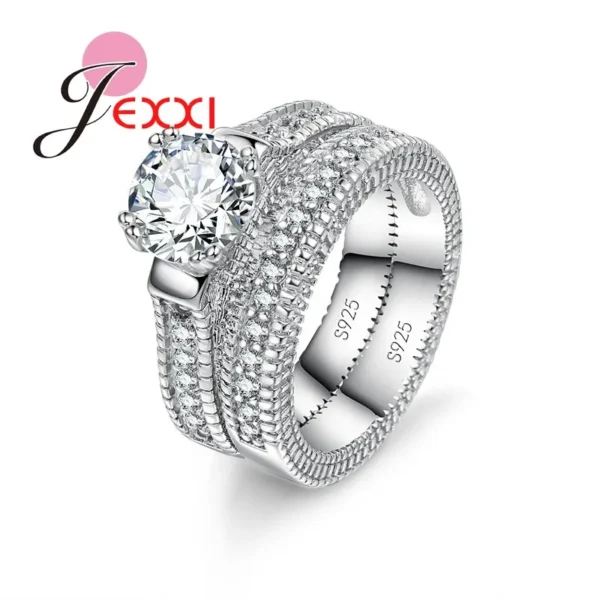 Elegance 925 Sterling Silver 2 PCS Ring Set Paved Full High Quality Shiny