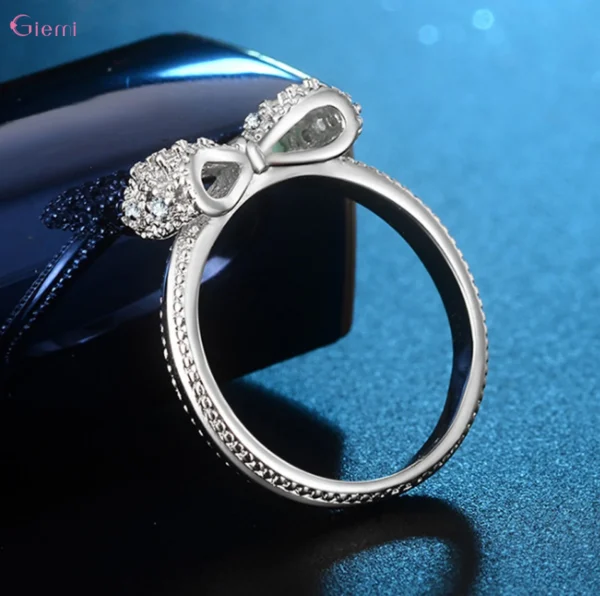 925 Sterling Silver Bowknot Bow Knot Cubic Zirconia Rhinestone Rings For Women - Image 4