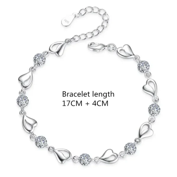 925 Sterling Silver Heart Shaped Necklace Bracelet Set for Women - Image 3