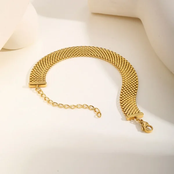 Women's Chunky Link Chain Mesh Bracelet, Stainless Steel Gold Plated Waterproof Jewelry - Image 4