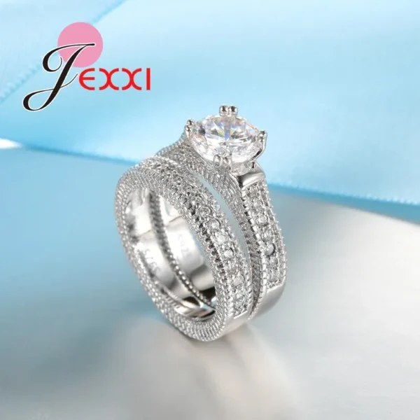 Elegance 925 Sterling Silver 2 PCS Ring Set Paved Full High Quality Shiny - Image 4