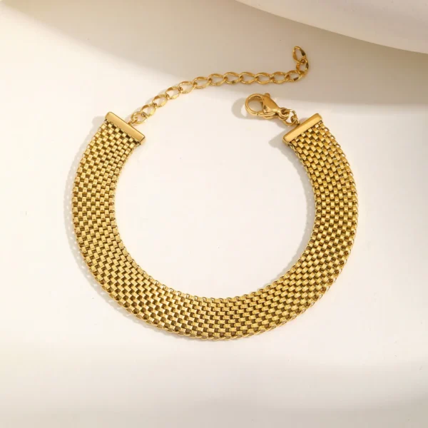 Women's Chunky Link Chain Mesh Bracelet, Stainless Steel Gold Plated Waterproof Jewelry - Image 3