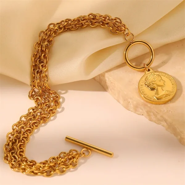 EILIECK 316L Stainless Steel Gold Color Portrait Coin Charm Bracelet - Image 5
