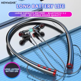 NEWMSRN Long battery Life HiFi Sound Neckband Earphones Wireless Bluetooth Headphones With Mic Sports Headsets Noise Reduction