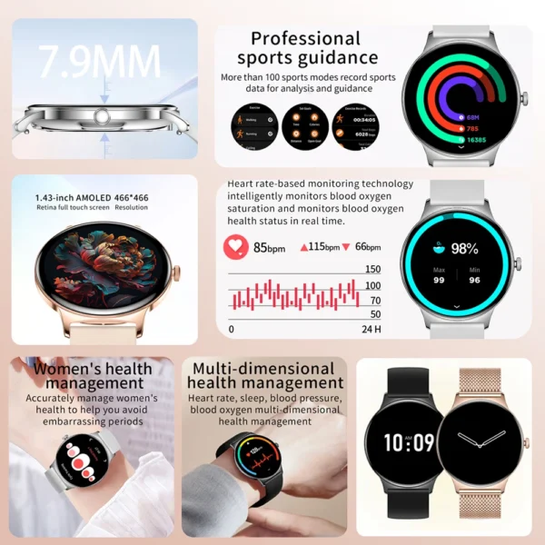 For Huawei New Ultra Slim AMOLED Smart Watch Women Screen Always Display Time Heart Rate BT Calling High-end Fashion Smartwatch - Image 3