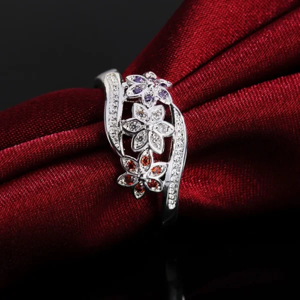 925 Sterling Silver high quality For women wedding crystal flower ring - Image 5