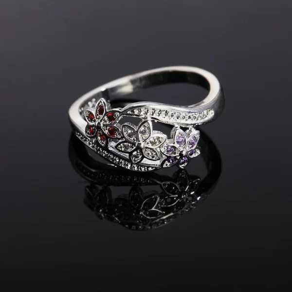 925 Sterling Silver high quality For women wedding crystal flower ring - Image 2