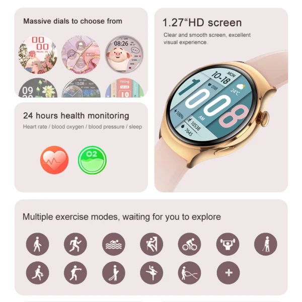 2025New GPS NFC Bluetooth Call Smartwatch Women Watch 4 mini Sports Track Heart Rate Oximetry Monitoring Health Smartwatch Woman - Image 3