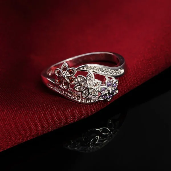 925 Sterling Silver high quality For women wedding crystal flower ring - Image 4