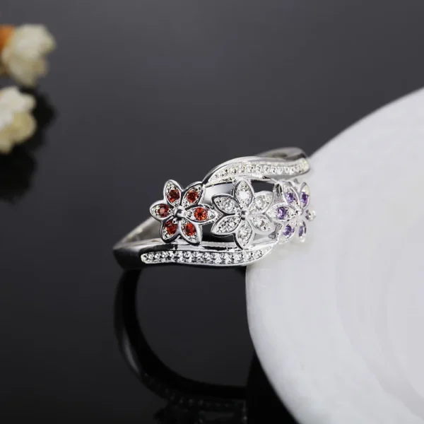 925 Sterling Silver high quality For women wedding crystal flower ring - Image 3