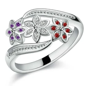 925 Sterling Silver high quality For women wedding crystal flower ring