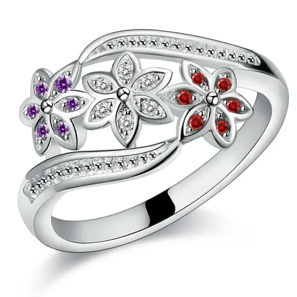 925 Sterling Silver high quality For women wedding crystal flower ring