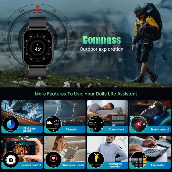 New Sports GPS tracker AMOLED Smartwatch Men Compass Military Outdoor Sports Bluetooth Call Watch 2.01 inch HD screen for Huawei - Image 2
